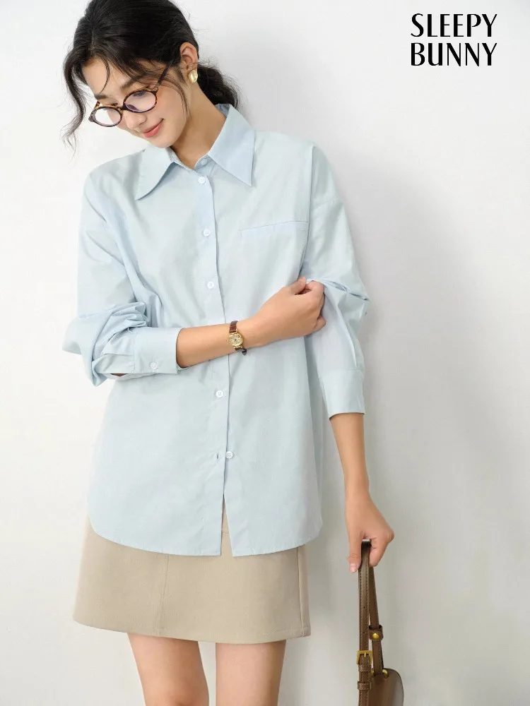 

Elegant Lyocell Shirt for Women Long Sleeve Button Down Blouse Autumn Commuting Oversized Top Minimalist Chic Office Outerwear