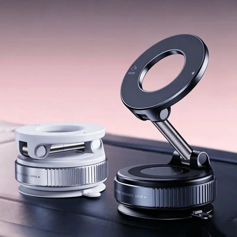 Vacuum Adsorption Magnetic Phone Holder 180‑360° Rotation Foldable Metal Stand For Vehicle Dashboard Desktop Phone Mount