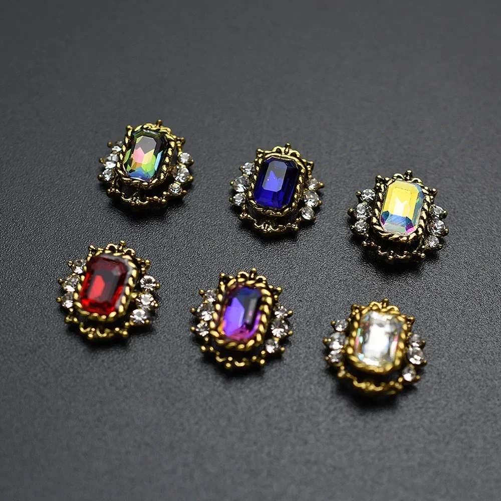 10pcs Retro Alloy Red Green Crystal Bright Strass Glitter Rhinestone Nail Art Decorations DIY 3D Jewelry Stone Supply Charms