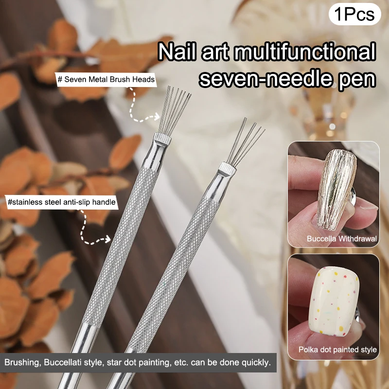 

Multifunctional Nail Art Line Painting 7 Pin Pen Bendable Stainless Steel Handle Nail UV Gel Brushes Drawing Manicure Tools