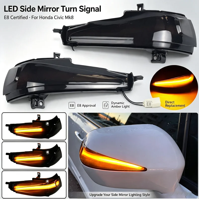 For Honda Civic eighth generation Mk8 car modified signal indicator turn signal dynamic flowing water rearview mirror light