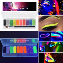 10 Colors Neon Glow in Bright Eyeshadow Palette Colorful Eye Makeup Pigmented Eye Shadow Pallet Matte Shimmer Glitter Cosmetic