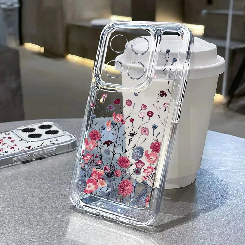 Flower Soft Clear TPU Case For Xiaomi Redmi Note 13 Pro Plus 12 11 Pro 5G Poco X5 X6 F6 M6 13T 11T Pro Shockproof Phone Cover