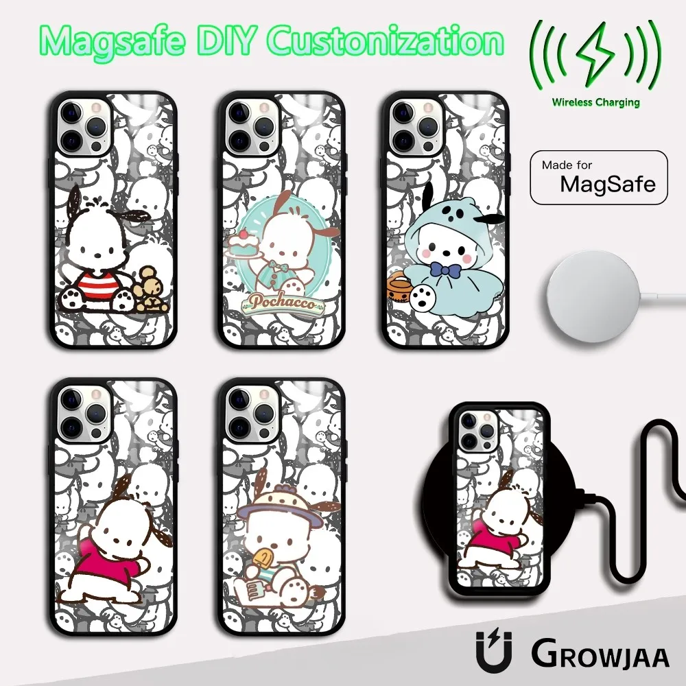 

Cute Sanrio Pochacco Phone Case For iPhone 16 15 14 13 12 11 Pro Max Plus Mini Magsafe Mirror Wireless Magnetic Cover