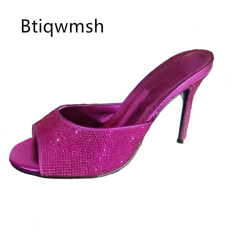 

Розовые сандалии со стразами, женские кожаные шлепанцы на высоком каблуке золотого и серебряного цвета, женская пикантная обувь для вечеринок