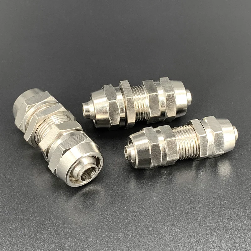 1Pcs PM4 PM6 PM8 PM10 PM12 Copper-plated Nickel Quick Screw Through Baffle Connector Pneumatic Through Plate Pipe Fittings