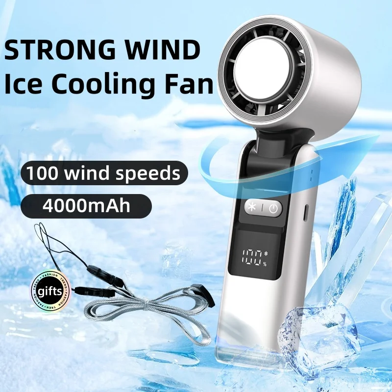 

Handheld Fan Electric Hand Fans Ice Compress High-speed Cooling USB Rechargeable Portable Fan LED Digital Display Stylish Cooler