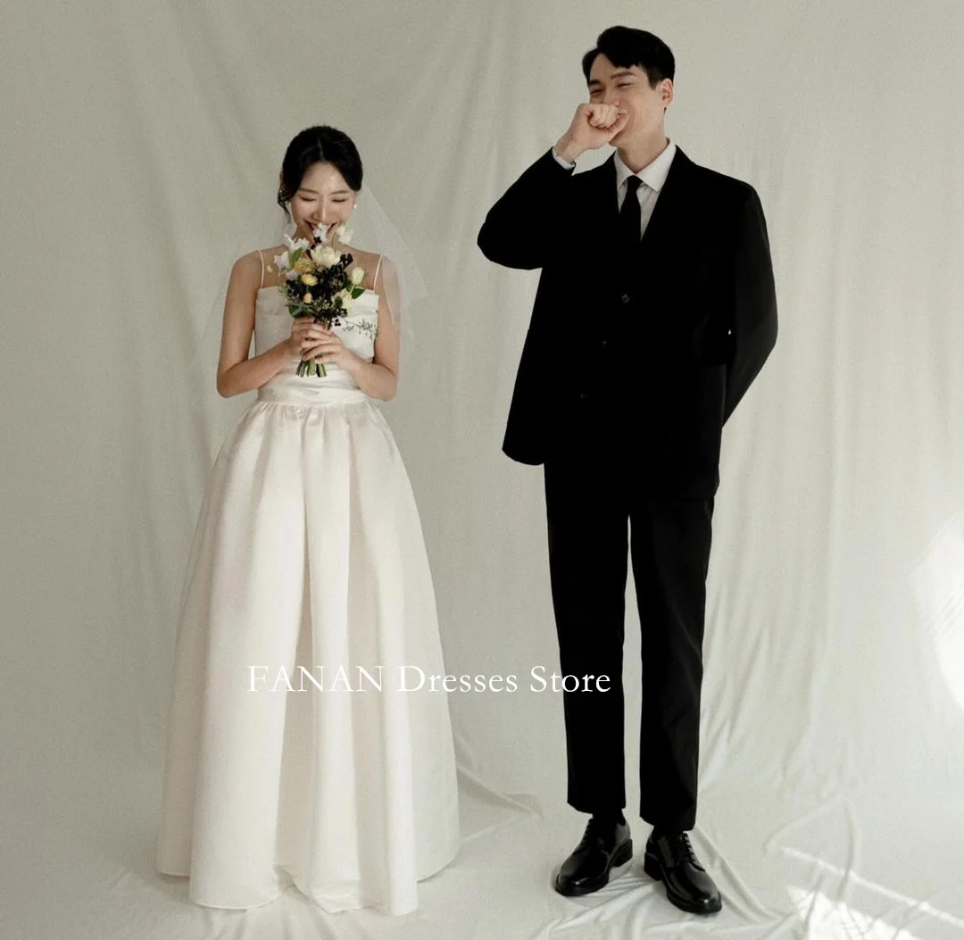 Gaun pernikahan sederhana model Korea FANAN A-Line gaun pengantin warna gading Straps 드드rendah tali Spaghetti Satin buatan khusus korset cantik gaun pengantin ukuran Plus