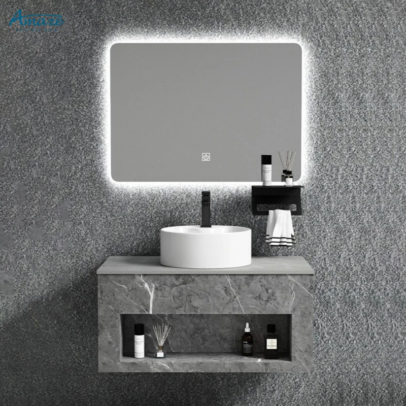 Penjualan langsung pabrik Set kabinet wastafel kamar mandi Vanity Modern baja tahan karat