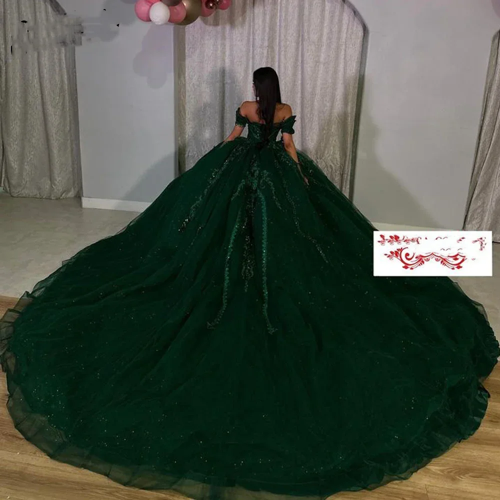 ANGELSBRIDEP Personalizzato di Lusso Verde Smeraldo Abiti Quinceanera Cristalli Che Borda Applique Abiti Da Xv Años Abito Da Ballo Del Partito