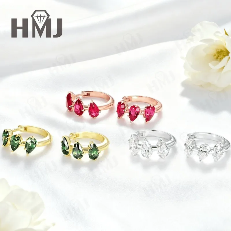 Six Pear Earrings 2.1CT D Color/Cyan Moissanite/Ruby 10k 14k 18k S925 Plated Gold Ear Stud for Woman Engagement Christmas Gift