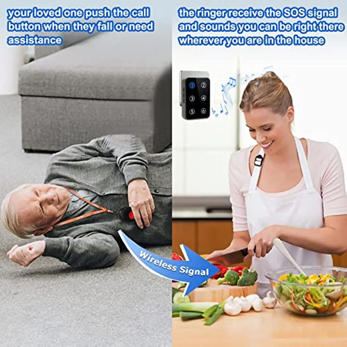 Daytech Wireless Caregiver Pager Call Button Low Battery Reminder Nurse Call System LED Number Panic Buttons ABS Restaurant