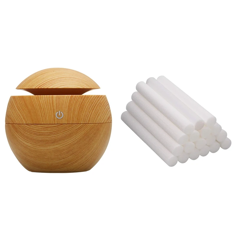 1X USB Aroma Humidifier Essential Oil Diffuser Ultrasonic Cool Mist Humidifier Light Wood & 10Pcs/Pack Humidifier Filter Replace