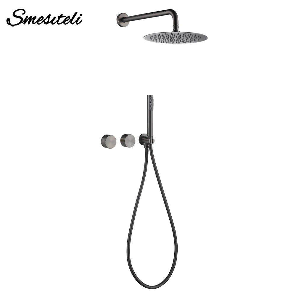 Matte Black Shower Faucet Set Bathroom Wall Mounted 2 Ways Embedded Box Rainfall Shower Concealed Bathroom System Set