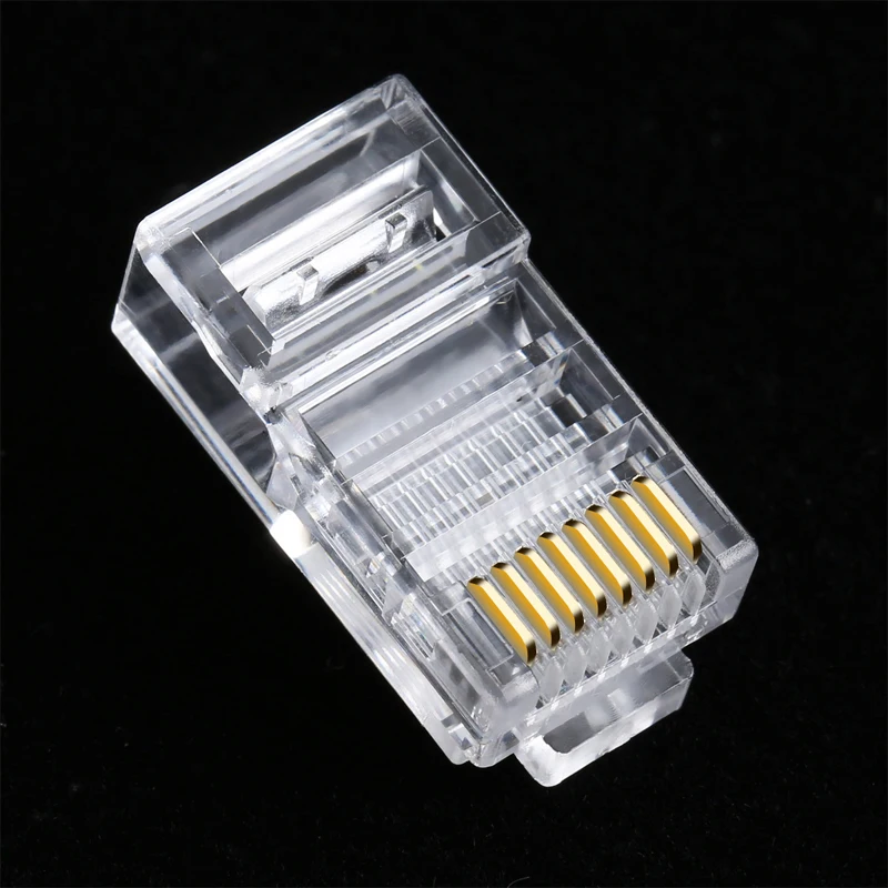 100pcs/lot RJ45 8P8C Cat5 Cat5e Crystal Head Modular Connector Plug Gold Plated 8 Core Conductors Network Connectors