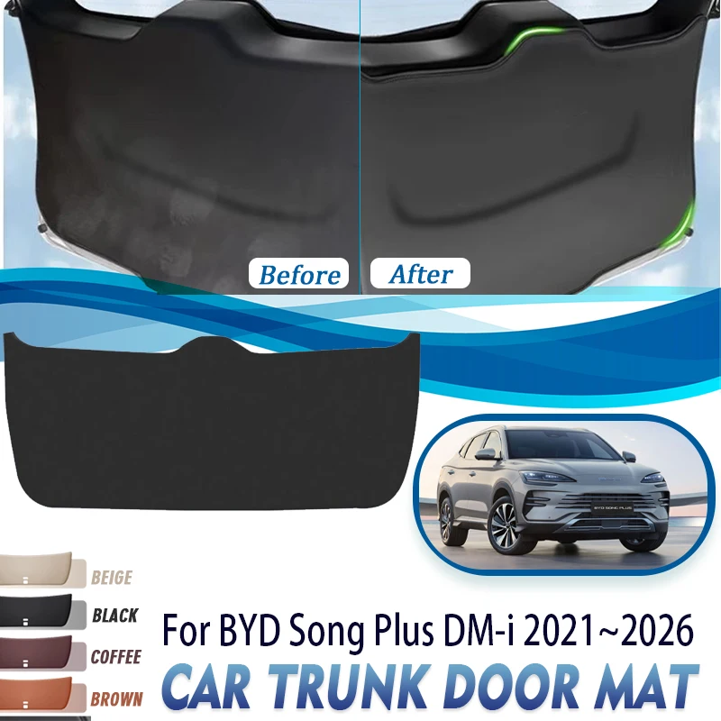 Leather Car Rear Trunk Door Pads For BYD Song Plus DM-i 2021~2026 Anti-dirty Covers Tailgate Carpets Boot Mats Carro Acesssories