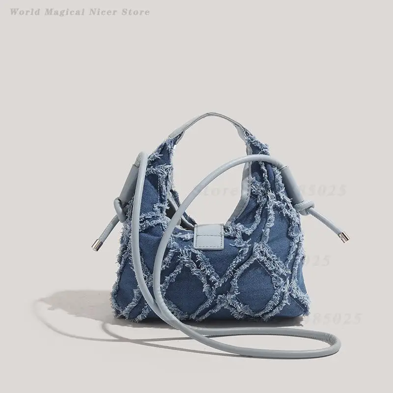 2026 New Pink Star Patch Denim Crossbody Bag for Women Girls Casual Daily Shoulder Purse Fashion Streetwear Handbag Versatile
