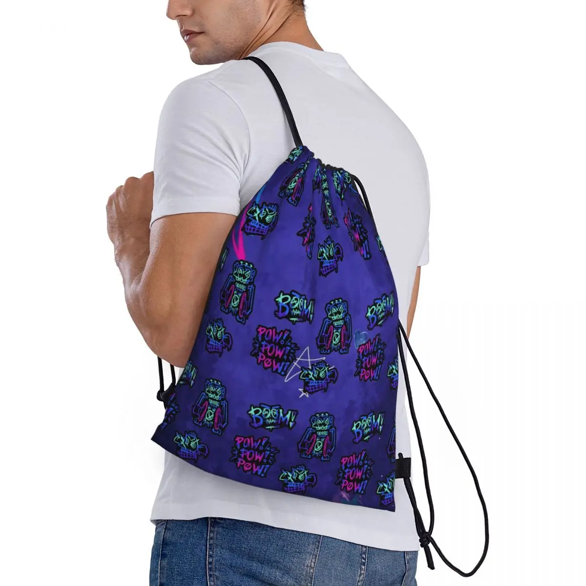 Custom Jinx Arcane Monkey Graffiti Art Drawstring Bags  Foldable Sports Gym Sackpack Funny Cartoon Shopping Storage Backpacks