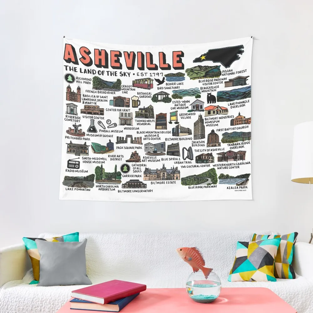 

Asheville Map Art Tapestry Japanese Room Decor Wall Deco Outdoor Decor Wall Decorations Tapestry