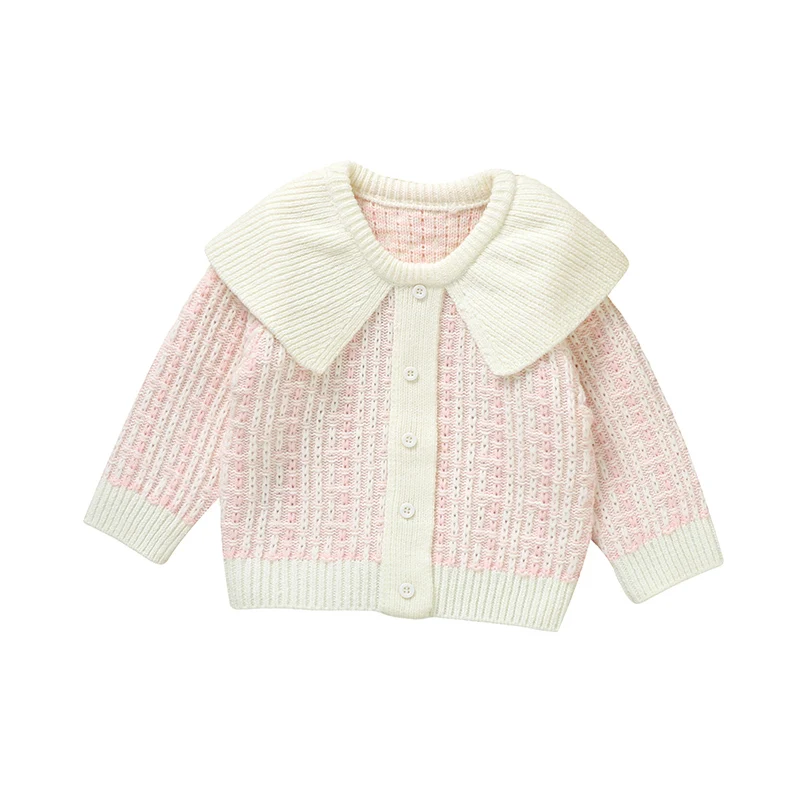 

Soft Texture Turn-down Collar Long Sleeve Baby Girls Cardigan Knitted Acrylic Baby Beige Coat Fall & Winter Infant Overcoat