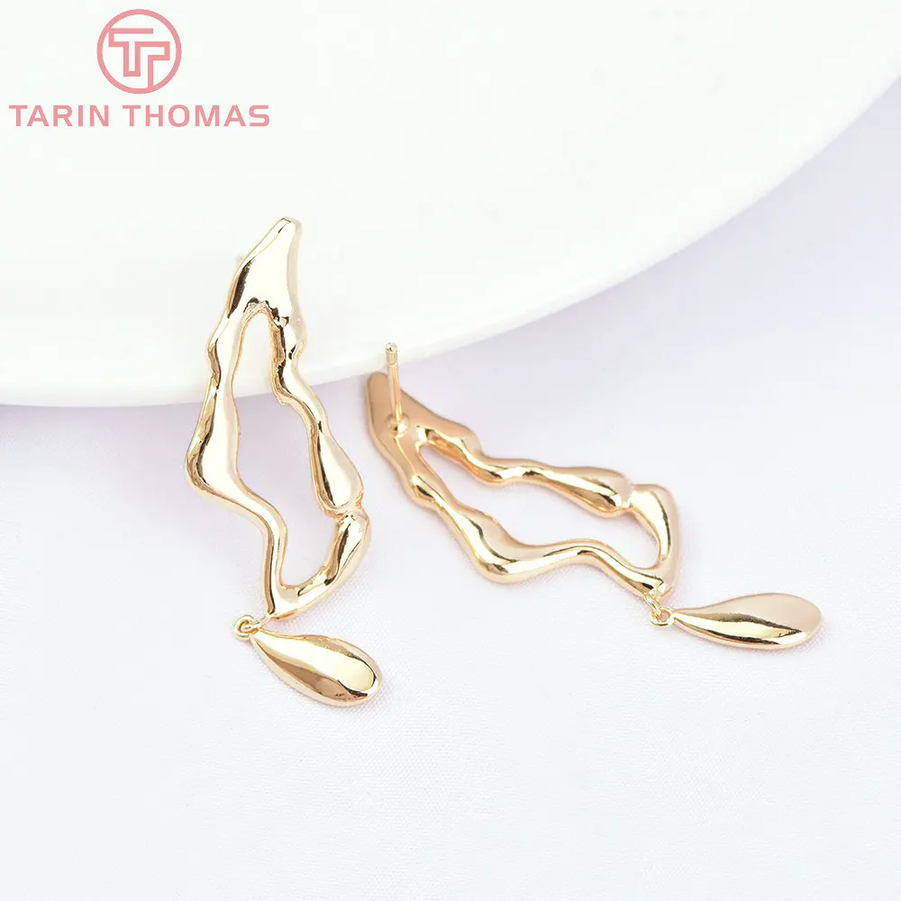 (7086) 4PCS 14x41MM 24K Gold Color Brass with Zircon Symmetric Charms Earrings High Quality Jewelry Making Findings Wholesale