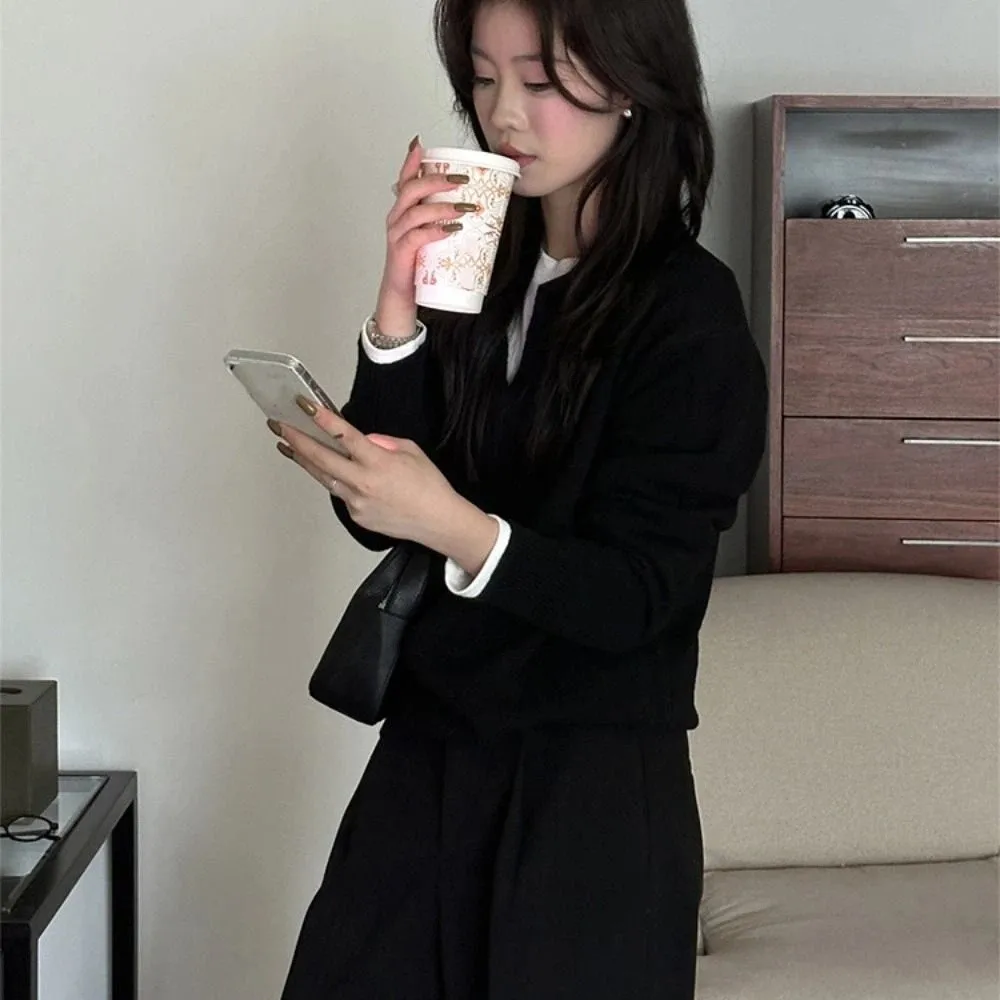 

Fashion Solid Color Flip Collar Cardigans Loose Ins Sweater Coat Pullover Simple Long Sleeved knitwear Autumn