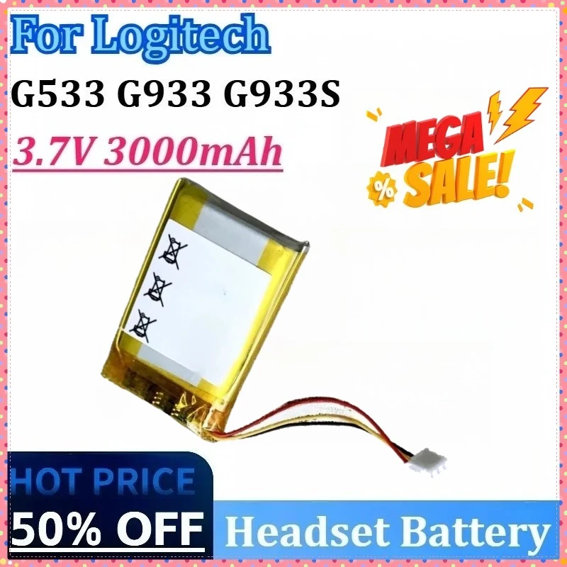 

Newly 3.7V 3000mAh Wireless Headset Battery 533-000132 for Logitech G533 G933S G933 High Quality Rechargeable Earphone battery