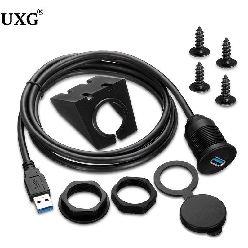 2 Ports Dual USB 3.0 Extension AUX Flush Mount Car Mount Extension Cable For Car Truck Boat Motorcycle Dashboard Panel 1M 2M