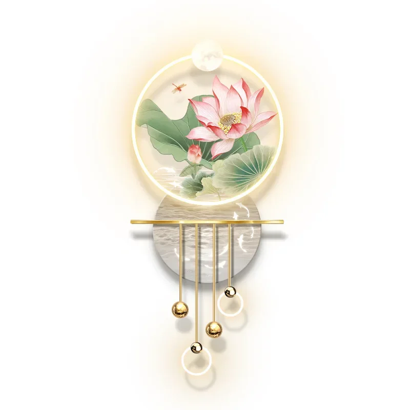 Lotus entrance decorative painting, aisle corridor end new Chinese three-dimensional wall lamp painting