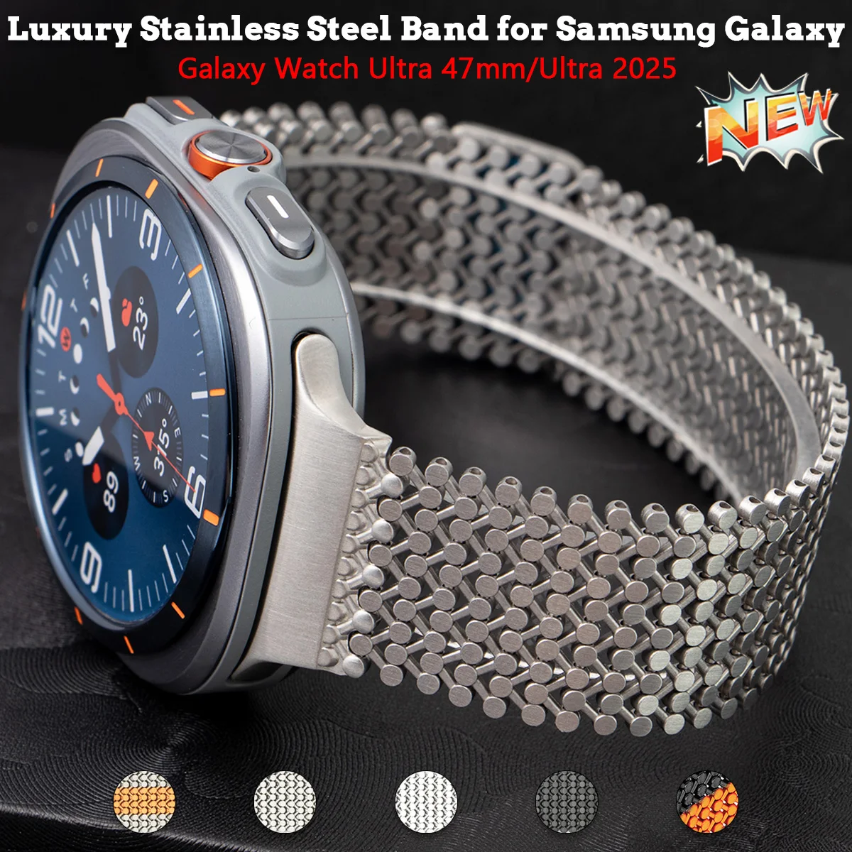 Luxuriöses Edelstahl-Armband für Samsung Galaxy Watch Ultra 2025 Metall-Armband Galaxy Ultra 47mm Atmungsaktive Sport-Armbänder