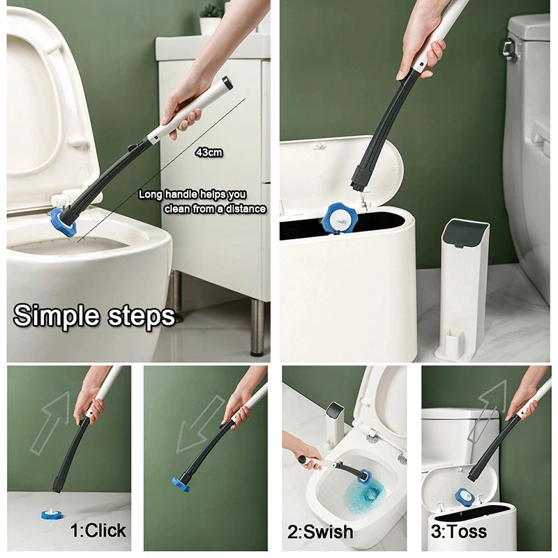 WIKHOSTAR Disposable Cleaning Toilet Brush Long Handle No Dead Angle Cleaning Brush Replacement Brush Head Cleaning Tool