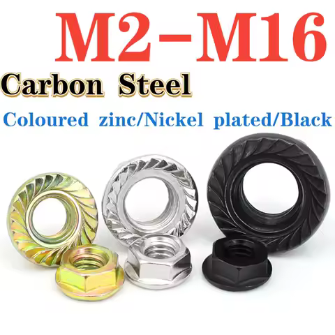 M2 M2.5 M3 M4 M5 M6 M8 M10 M12 M16 Nickel Plated/Colored Zinc/Black Carbon Steel Hexagonal Flange Nut Hexagonal Washer Lock Nut