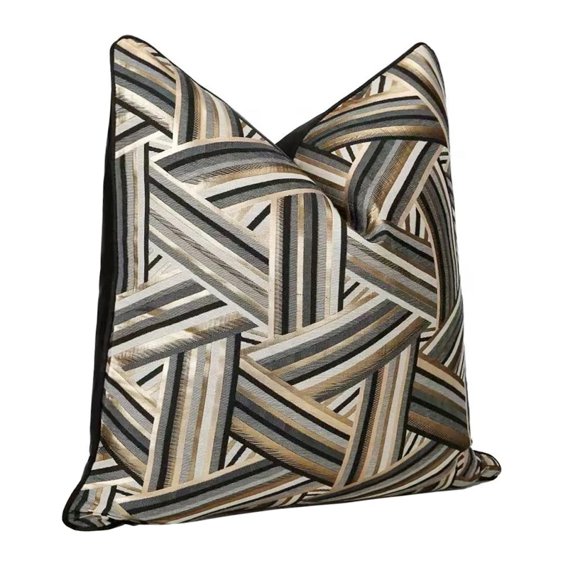 HINYEATEX Moden fashion shiny striped black gold gray throw pillow case 45x45cm 1 pc pack woven sofa cushion cover