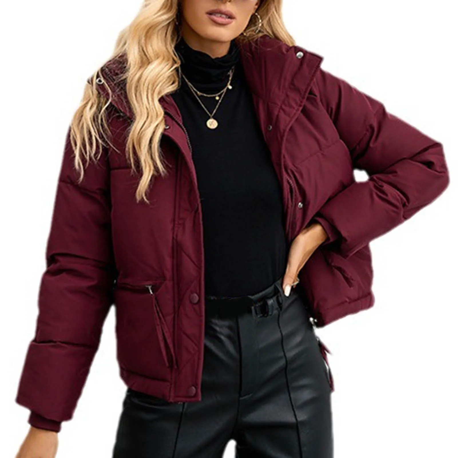 Women Casual Zipper Thick Outwear Coat Lapel Neck Soft Comfortable Polyester Fabric Classic Autumn Winter Jackets