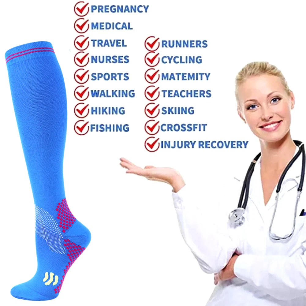 1Pair Compression Socks for Men Women 20-30mmhg Knee High Medical Support for Sports Nurses Circulation Flight Athletic