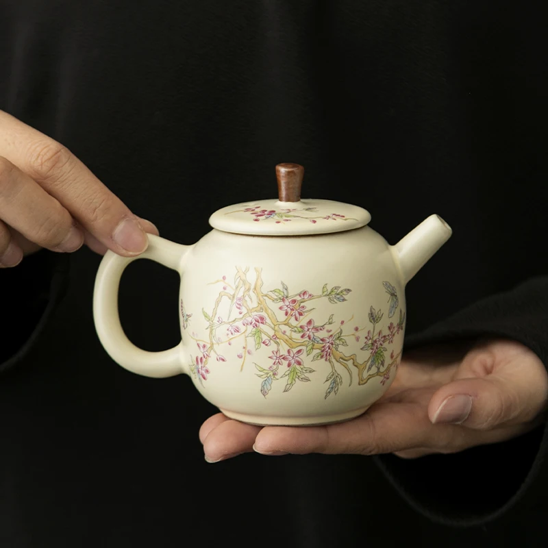 

Chinese Traditional Ru Kiln Ceramic Teapots Handmade Flowers Pattern Tea Pot Beauty Tea Infuser Kettle Portable Tea Set Teaware