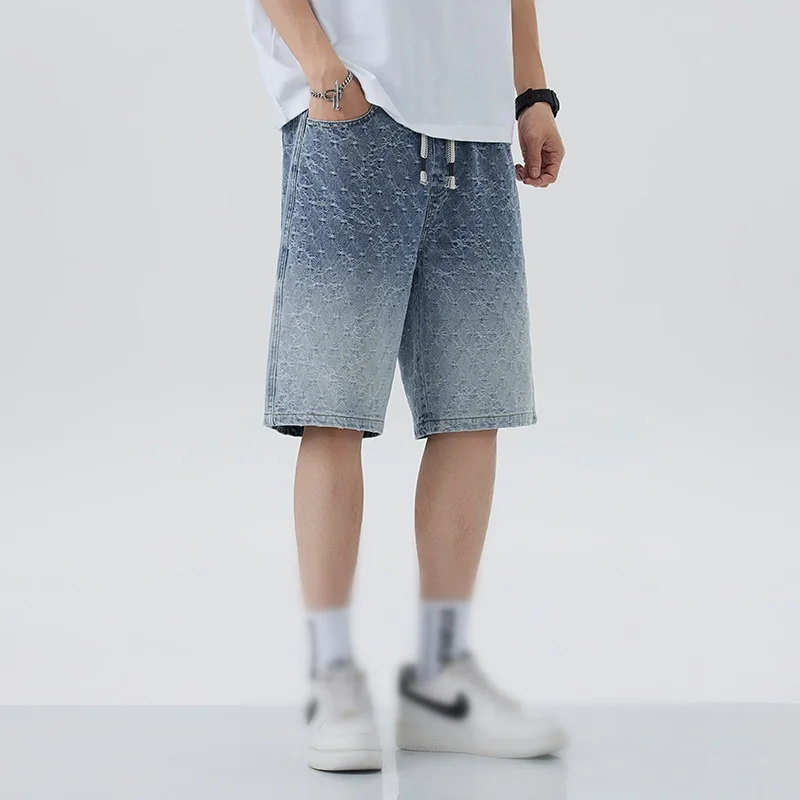 2025 New Men's Shorts Jeans Blue Denim Baggy Harajuku Pants Streetwear Y2k Unisex Oversize Korean Fashion Vintage Summer Clothes - Detail 1