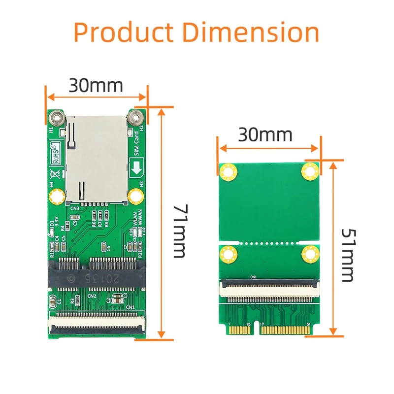 Flexibles Mini-PCI-E-MSATA-Verlängerungskabel mit SIM-Kartensteckplatz für MSATA SSD in voller Größe und halber Größe (Wifixwwanxwlan-Modul)