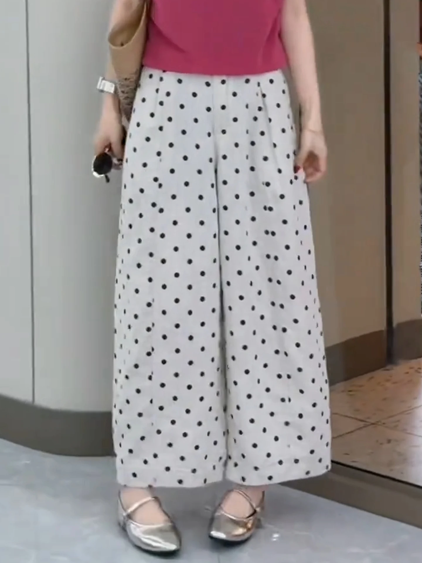 High Waist Casual Polka Dot Wide Leg Knife Pants Women's Summer Thin New Small Size Linen Bend Blade Pants Loose Fit Straight...