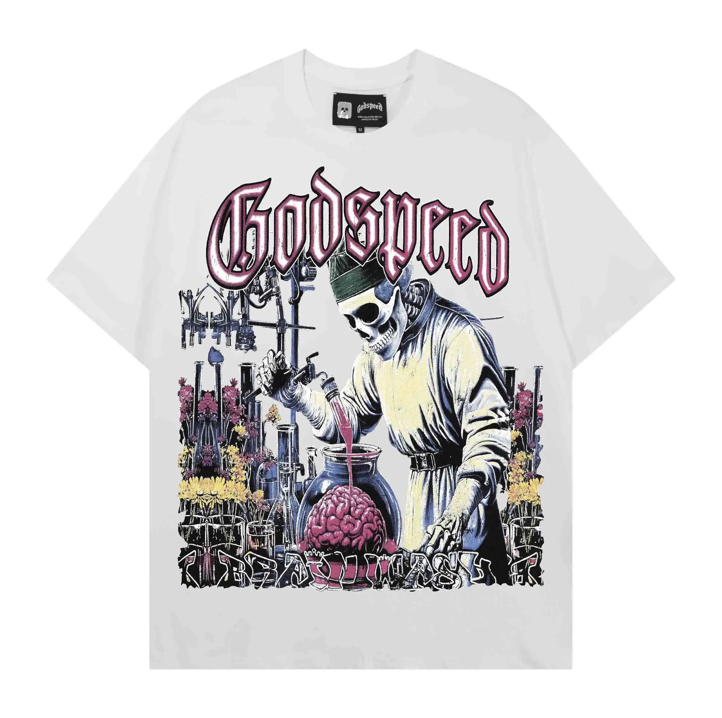 Godspeed Loose Fit Pure Cotton Short Sleeve T-Shirt Skeleton Print Hip Hop Rock Experimentation Lab Style Streetwear Citywalk