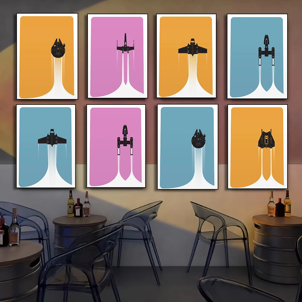 Póster de Blast Off Millennium Falcon, pintura en lienzo de película de ciencia ficción, impresión minimalista para decoración del hogar y sala de estar