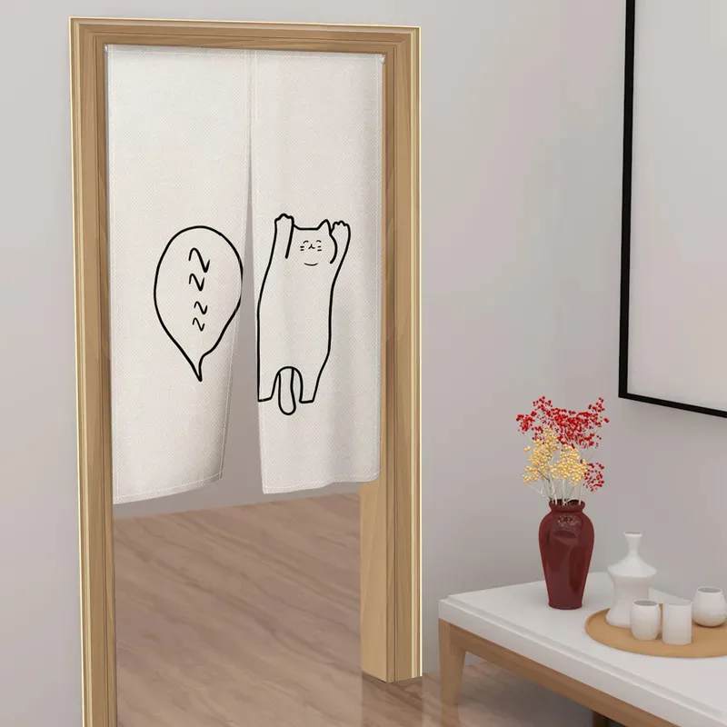 VIKAMA Japanischer Noren-Vorhang mit Cartoon-Katzenmotiv, halber Türvorhang, Raumteiler für Küche, Wohnzimmer, Flur, Heimdekoration