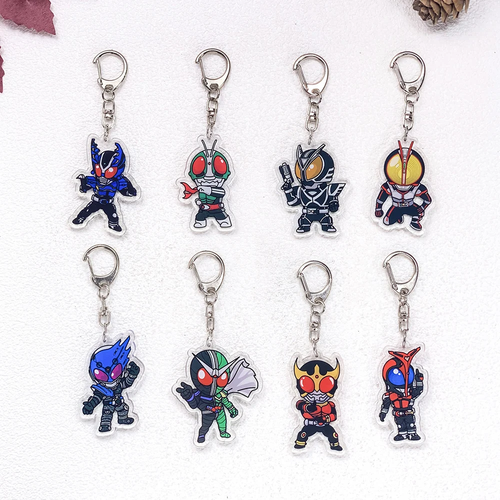 13Pcs Anime Figures Kamen Rider Car Keychain Keys Accessories Acrylic Cute Charms Pendant For Bag Key Holder Backpack Decoration