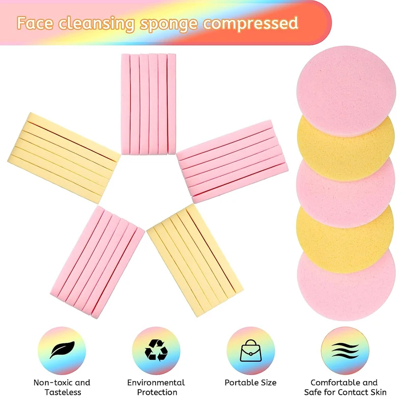 60 Pcs Facial Sponge Compressed Face Cleansing Sponge Estheticians Compressed Makeup Facial Sponge Exfoliating Removal Sponge