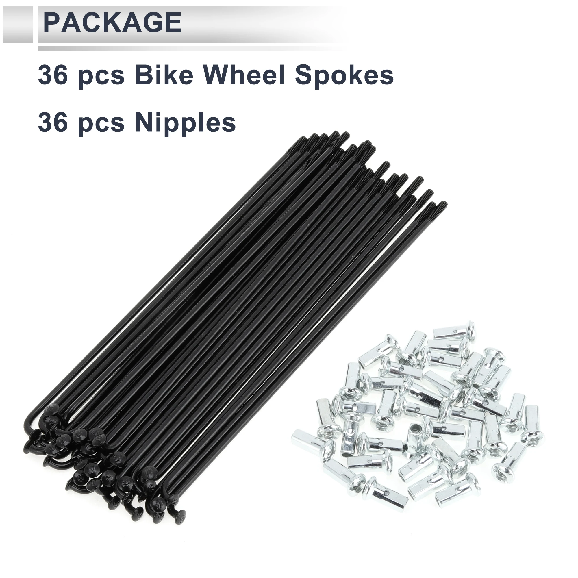 X Autohaux Fahrradspeichen-Set, 12 G, 148 mm, 154 mm, 163 mm, 173 mm-305 mm Länge, Fahrrad-Radspeichen mit Nippeln, Kohlenstoffstahl, Schwarz, 36 Stück – Detail 4