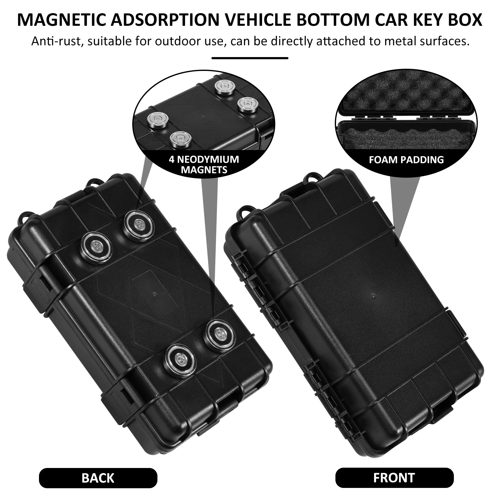 Upgraded Magnetic Key Box Under Car Waterproof Key Holder Outdoor Under Vehicles Hidden Key Box Accessories for GPS Trackers