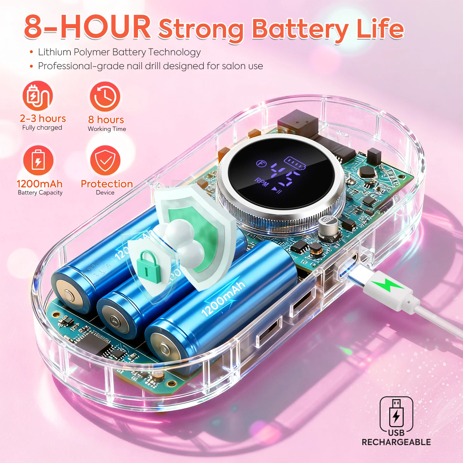 DianaBeauty 45000RPM الكهربائية مسمار الحفر آلة قابلة للشحن طلاء الأظافر المحمولة ملف الأظافر ل هلام مزيل الأظافر Manirure #3