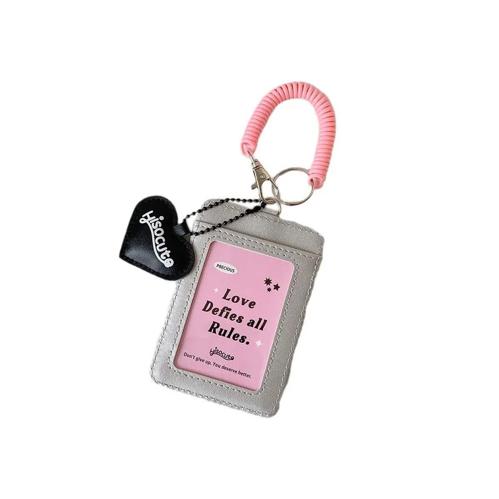 

With Keychain Korean Style Card Holder Card Case Bungee Cord Student Card Cover PU Leather Candy Color ID Card Holders Student