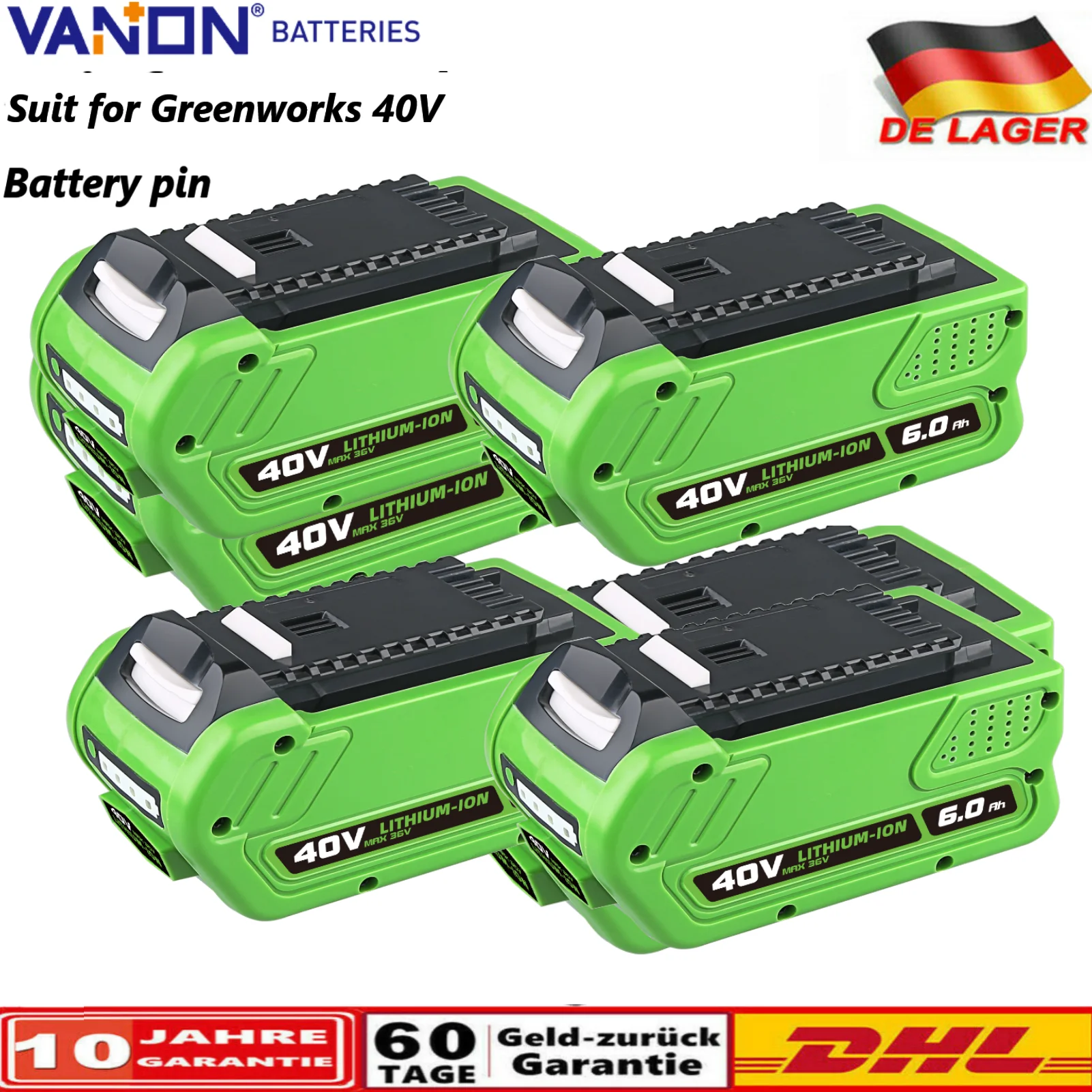 1/2/4Pack 29462 6.0Ah batterie de remplacement pour GreenWorks 40V Lithium 29472 29462 29472 29252 20202 22262 broche de batterie