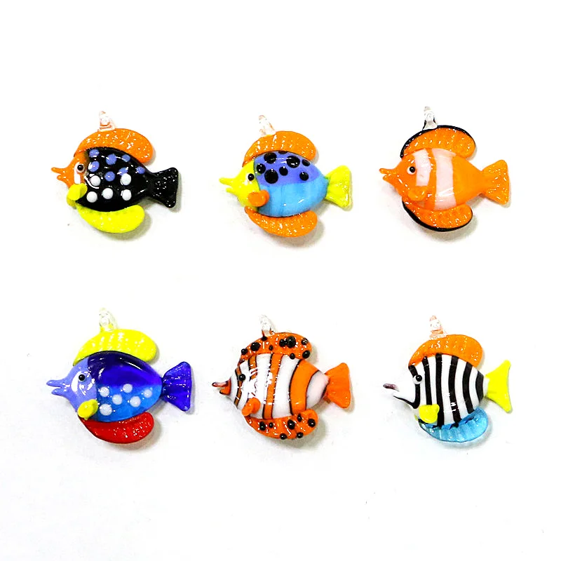 6Pcs New Floating Glass Bubble Fish Mini Figurines Pendant Aquarium Fish Tank Decor Cute Sea Animals Tiny Statue Craft Ornaments